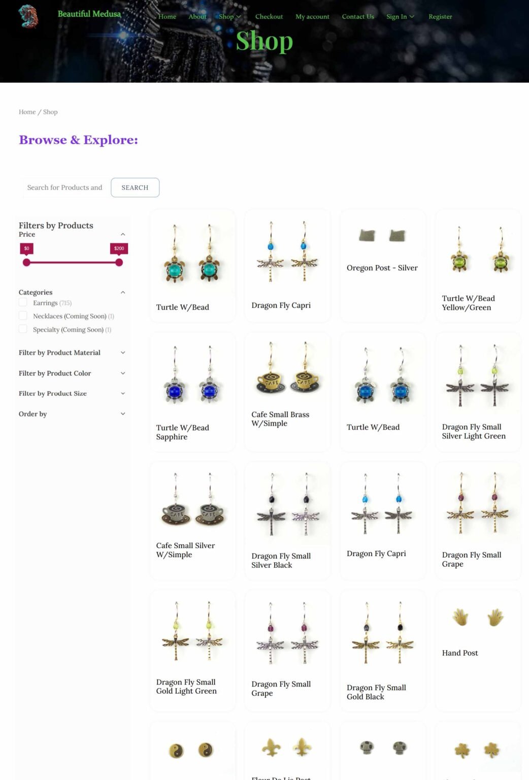 Explore our completed website development project, designed to elevate your online brand and customer engagement. Beautiful-Medusa selling jewelry website