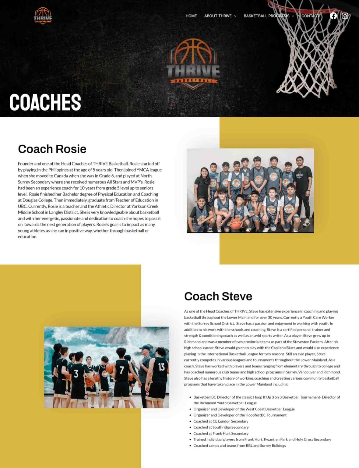 Web Development service - Thrive Basketball website