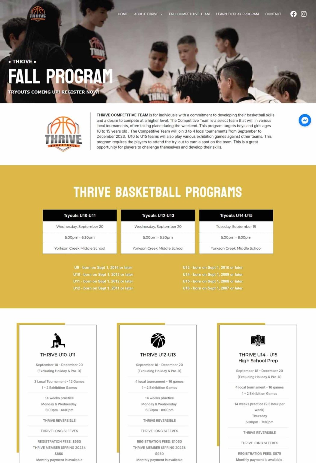 Web Development service - Thrive Basketball website