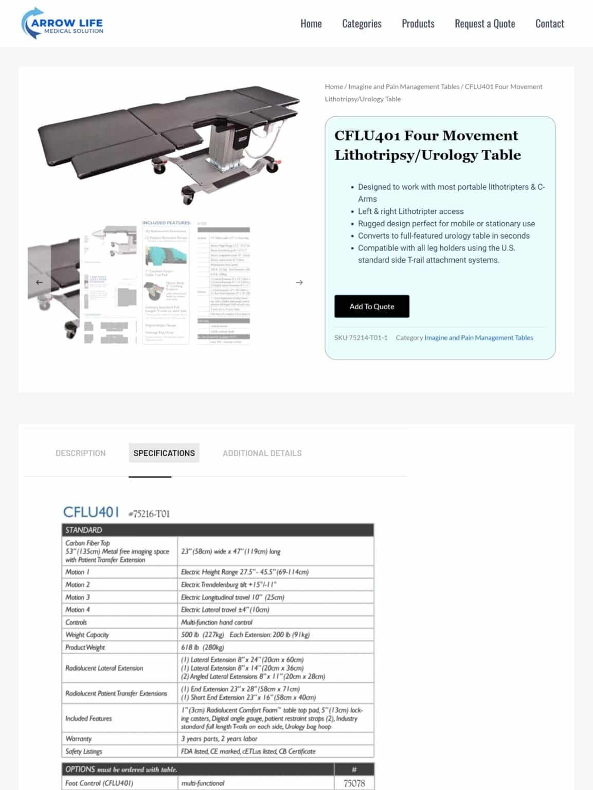 CFLU401-Four-Movement-Lithotripsy-Urology-Table-Arrow-Life-Medical-Solution